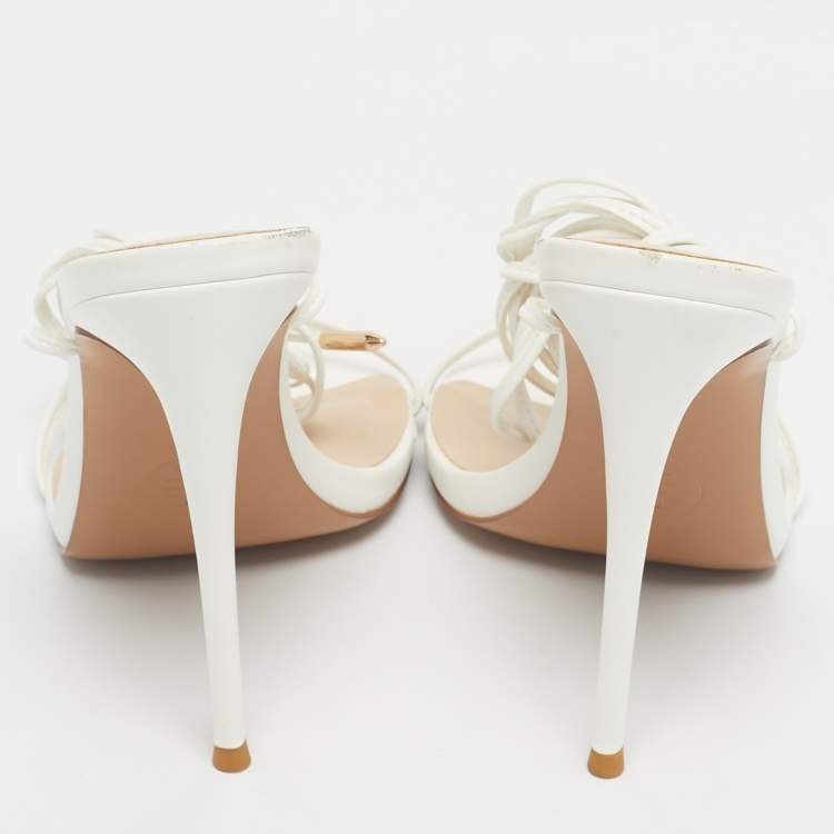 Pre Owned Femme LA White Leather Ankle Tie  Up Sandals Size 39