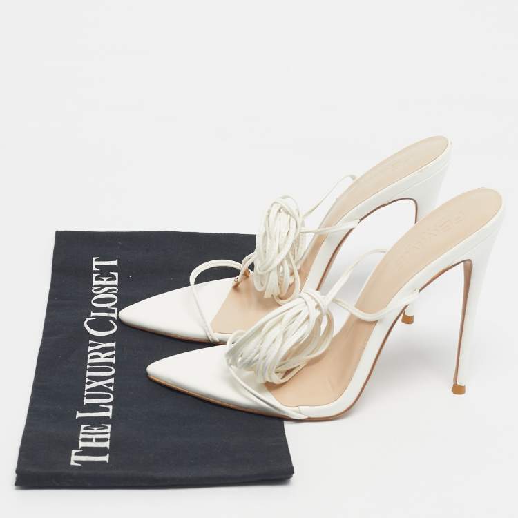 Pre Owned Femme LA White Leather Ankle Tie  Up Sandals Size 39