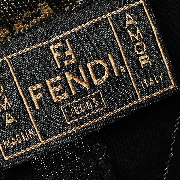 Pre Owned Fendi Jeans Black Wool Knit Logo Trim Detail Button Front Cardigan L