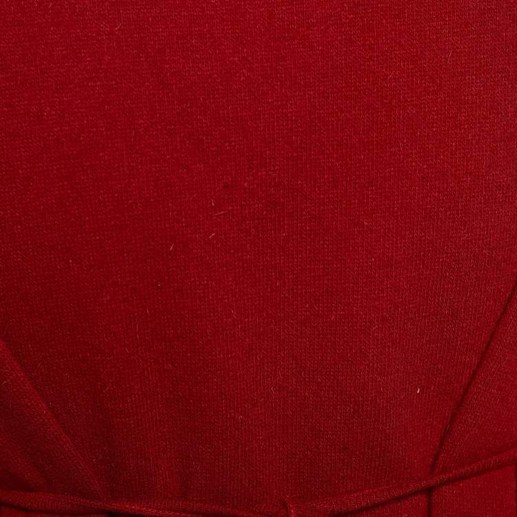 Pre Owned Fendi Jeans Vintage Red Wool Knit Back Tie Detail Top L