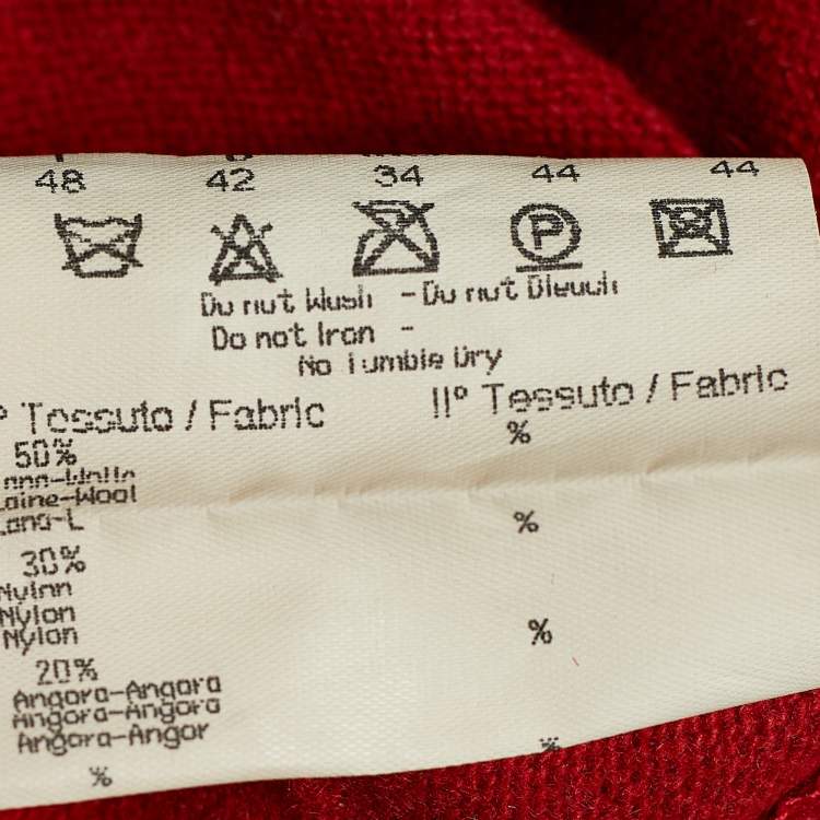 Pre Owned Fendi Jeans Vintage Red Wool Knit Back Tie Detail Top L