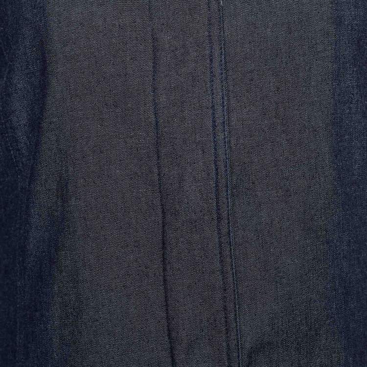 Pre Owned Fendi Jeans Vintage Blue Denim Pleated Long Coat M