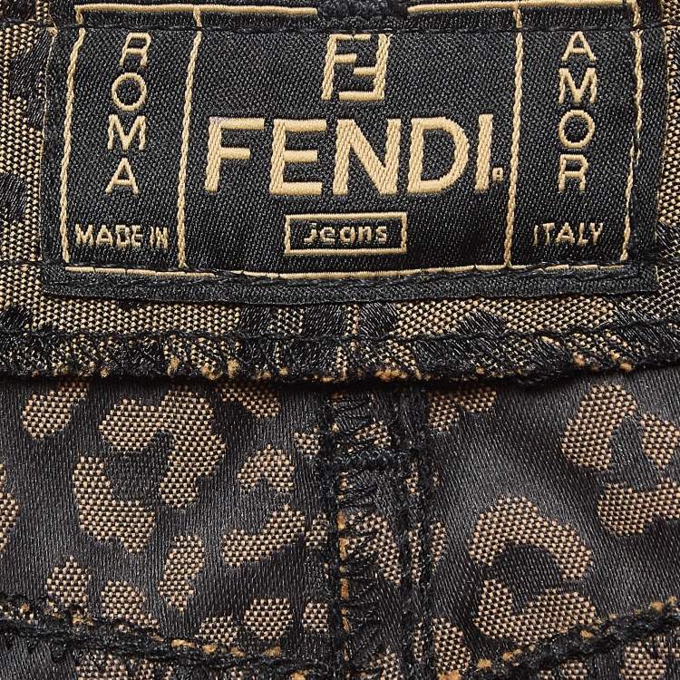 Pre Owned Fendi Jeans Vintage Brown Leopard Patterned Jacquard Midi Skirt L