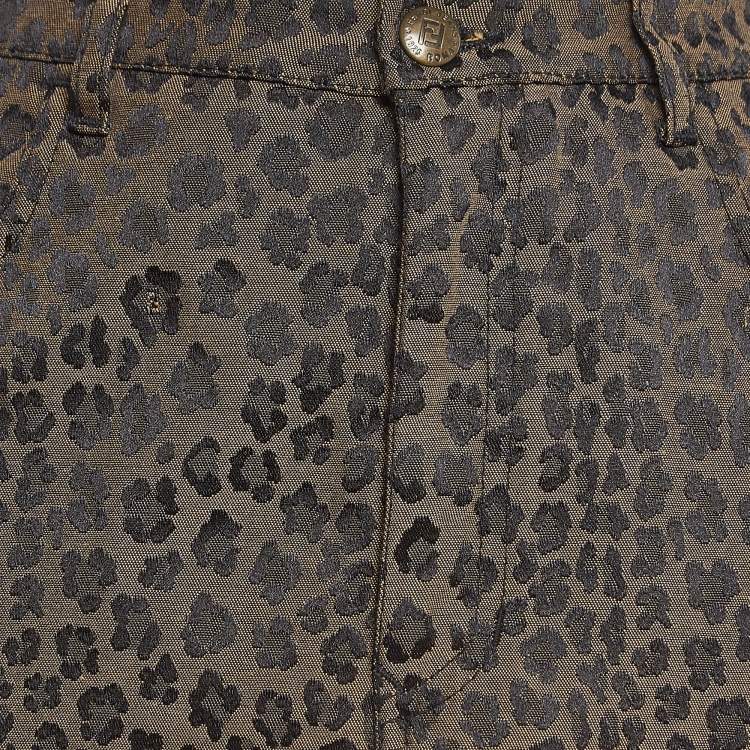 Pre Owned Fendi Jeans Vintage Brown Leopard Patterned Jacquard Midi Skirt L