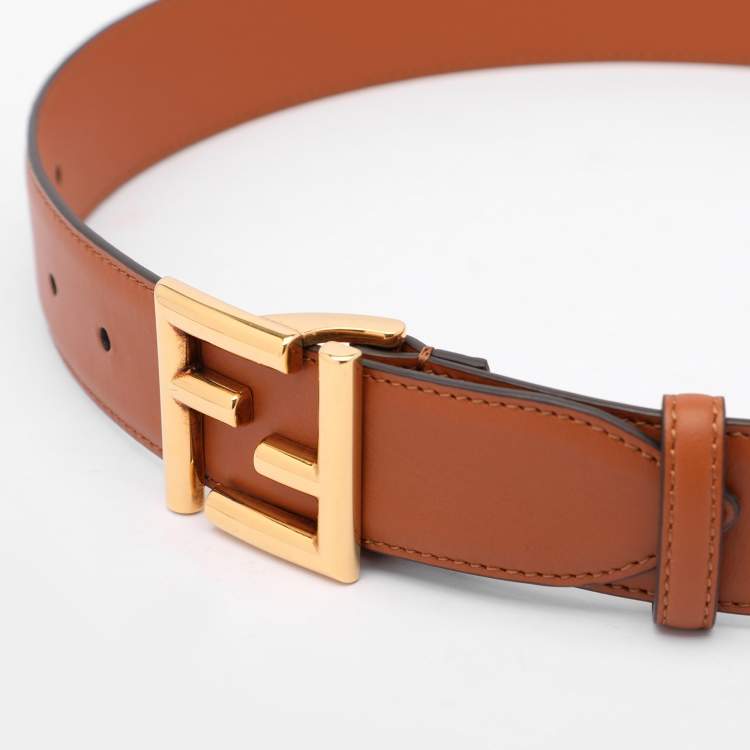 Pre Owned Fendi Brown Leather FF Waist Belt 70CM