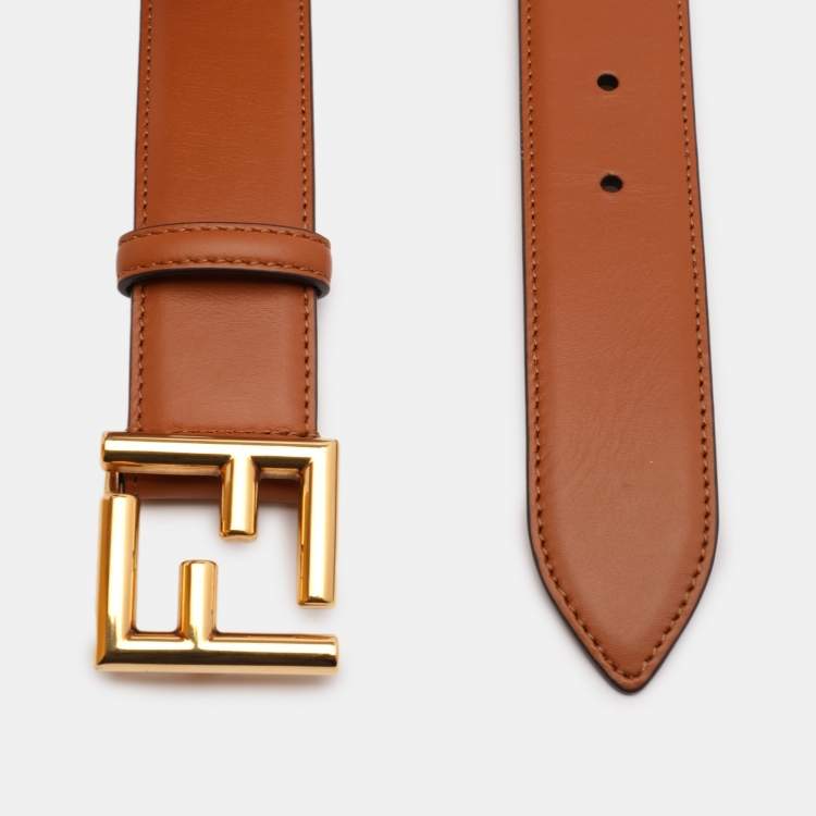 Pre Owned Fendi Brown Leather FF Waist Belt 70CM