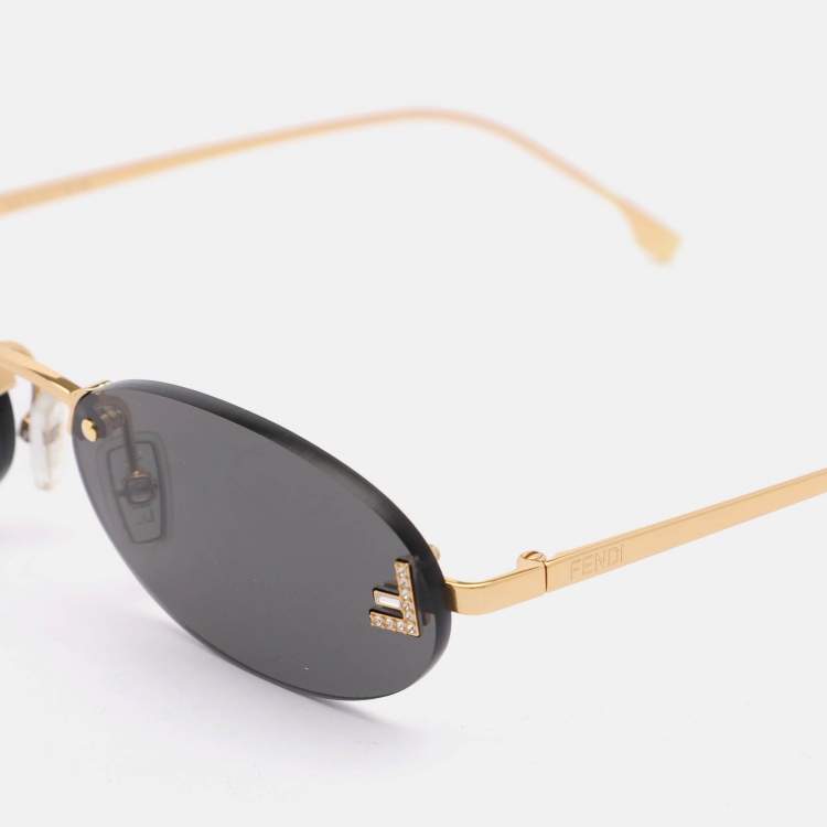 Pre Owned Fendi Gold Tone/Black FE4075US Fendi First Oval Sunglass