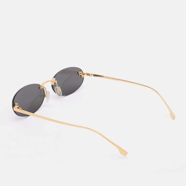 Pre Owned Fendi Gold Tone/Black FE4075US Fendi First Oval Sunglass