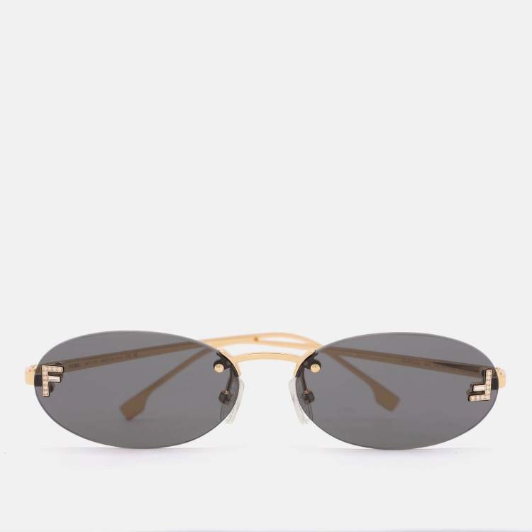 Pre Owned Fendi Gold Tone/Black FE4075US Fendi First Oval Sunglass