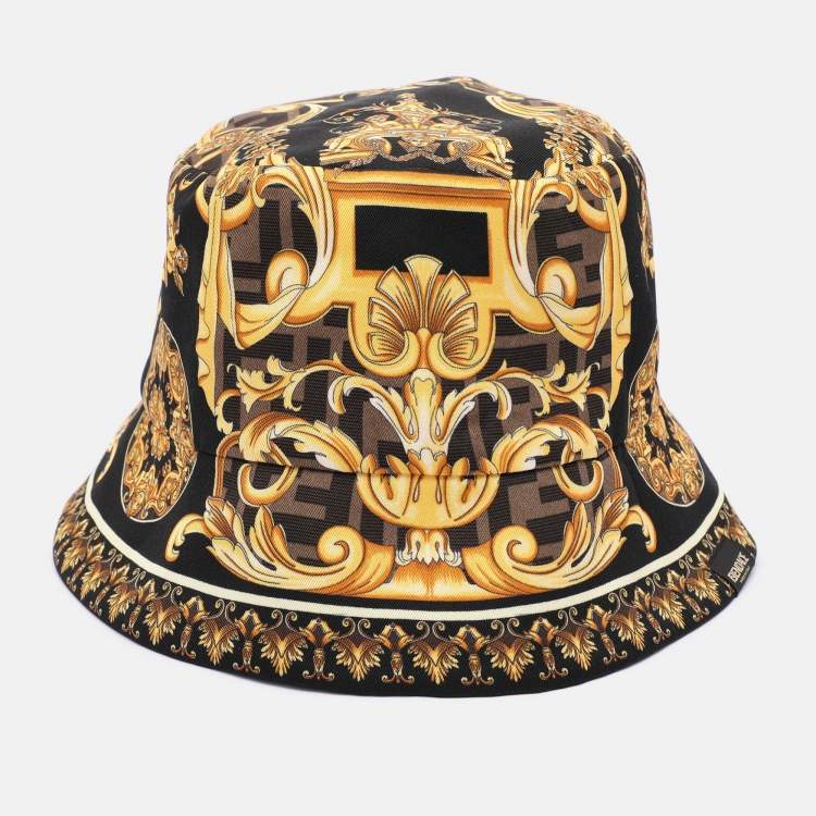 Pre Owned Fendi X Versace Multicolor FF Baroque Print Silk Bucket Hat