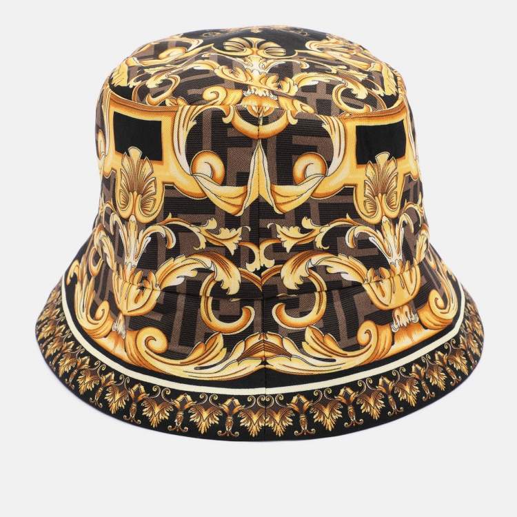 Pre Owned Fendi X Versace Multicolor FF Baroque Print Silk Bucket Hat