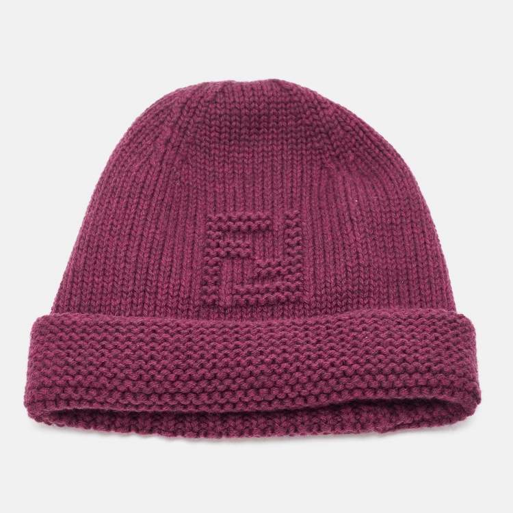 Pre Owned Fendi Burgundy Wool Knit Beanie 