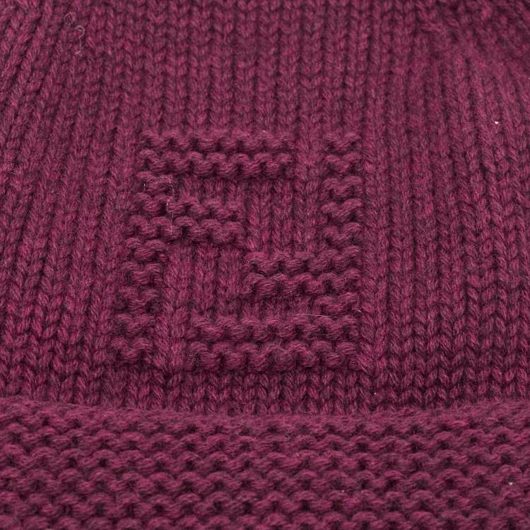 Pre Owned Fendi Burgundy Wool Knit Beanie 