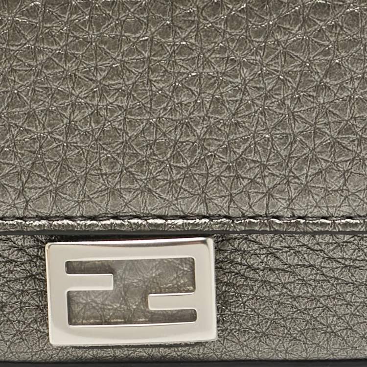 Pre Owned Fendi Grey Leather Nano Baguette Bag Charm