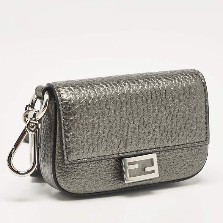 Pre Owned Fendi Grey Leather Nano Baguette Bag Charm