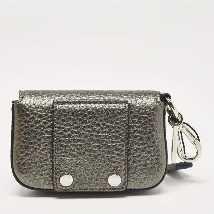Pre Owned Fendi Grey Leather Nano Baguette Bag Charm