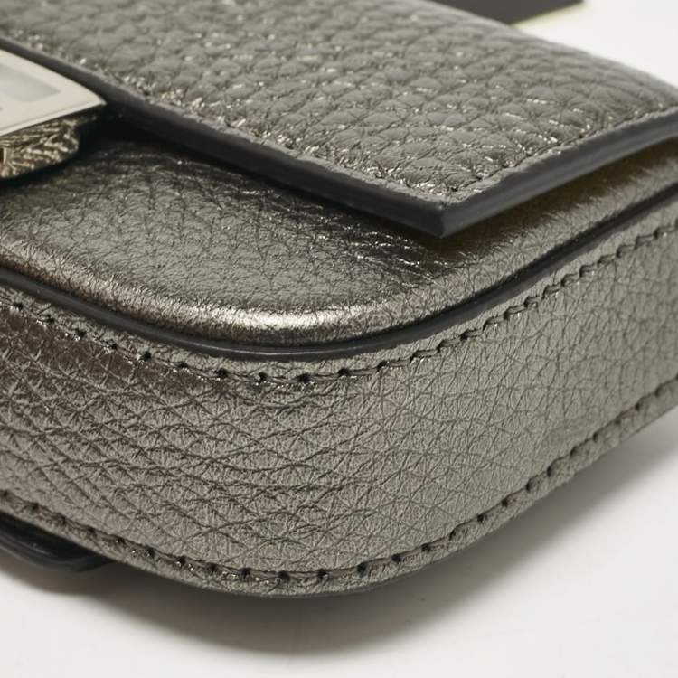 Pre Owned Fendi Grey Leather Nano Baguette Bag Charm