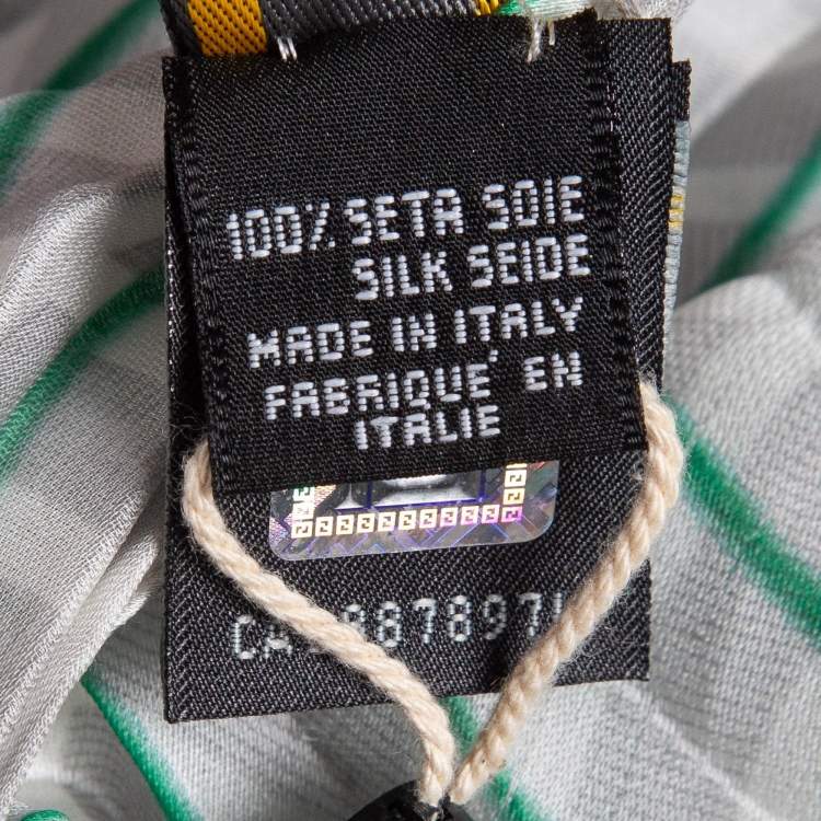 Pre Owned Fendi Grey/Green Stripe Zucca Print Satin Plisse Stole 