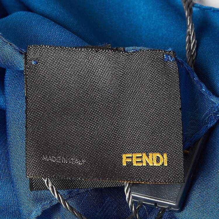 Pre Owned Fendi Blue Zucca Jacquard Crepe Silk Stole 