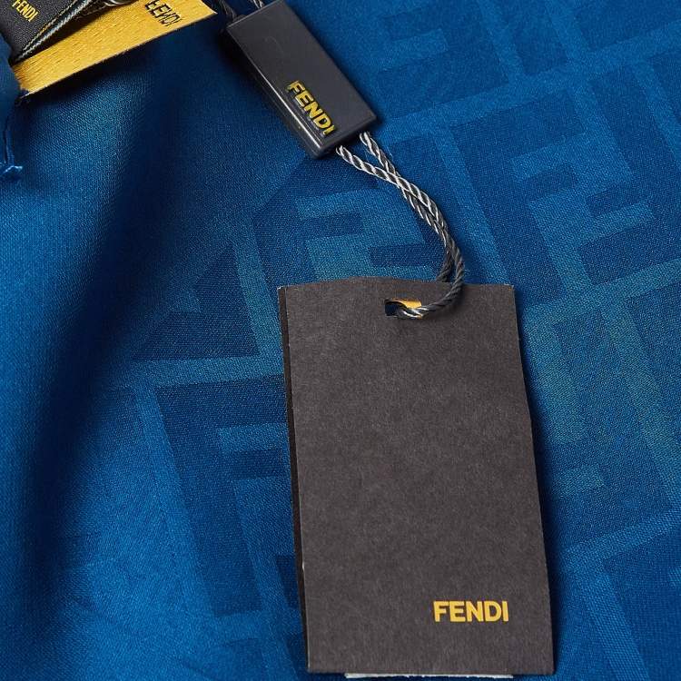 Pre Owned Fendi Blue Zucca Jacquard Crepe Silk Stole 