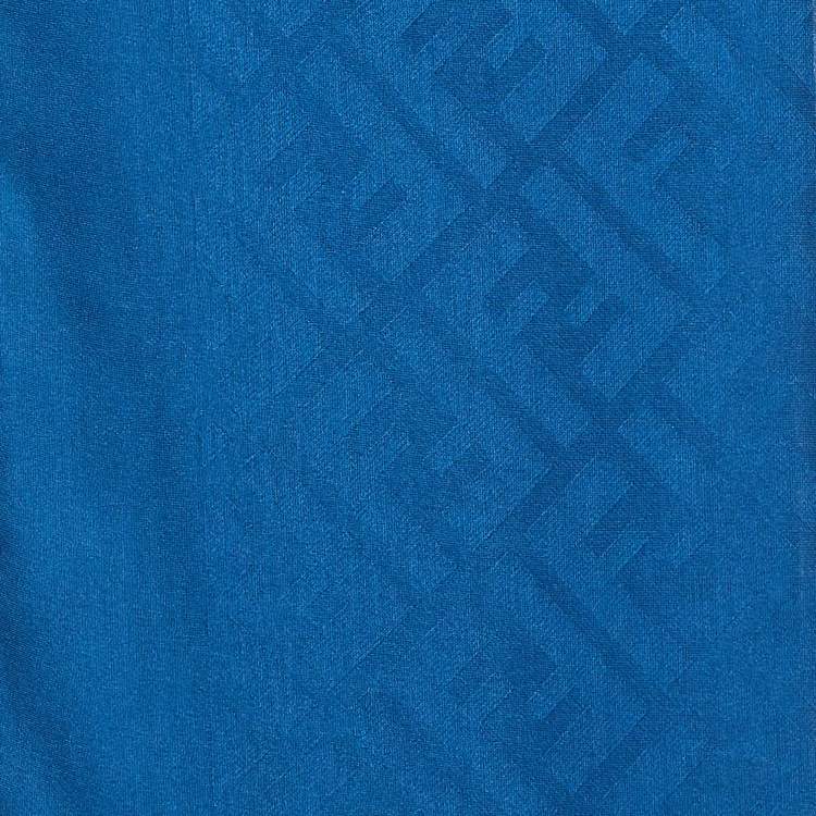 Pre Owned Fendi Blue Zucca Jacquard Crepe Silk Stole 