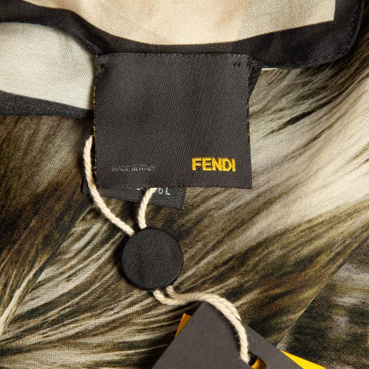 Pre Owned Fendi Green Fur and Zucca Print Silk Stole 
