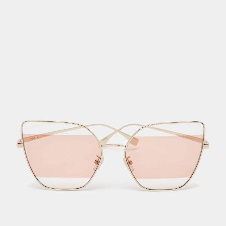Pre Owned Fendi Gold/Orange FE40015U Stripe Butterfly Sunglasses