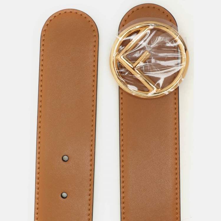 Pre Owned Fendi Caramel/White Leather F is Fendi Reversible Belt 75 CM