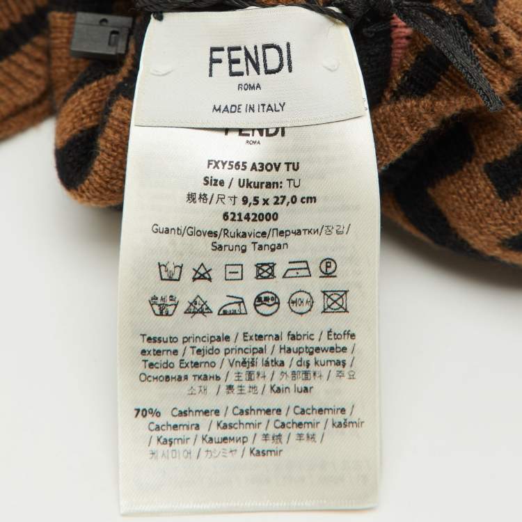 Pre Owned Fendi Brown FF Logo Cashmere & Wool Knit Mittens