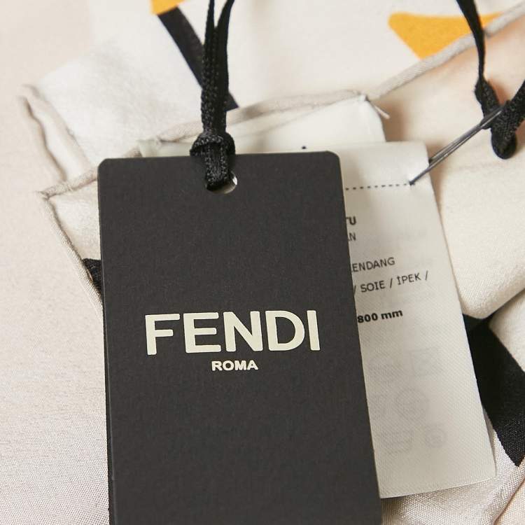 Pre Owned Fendi Grey Printed Silk Shawl 