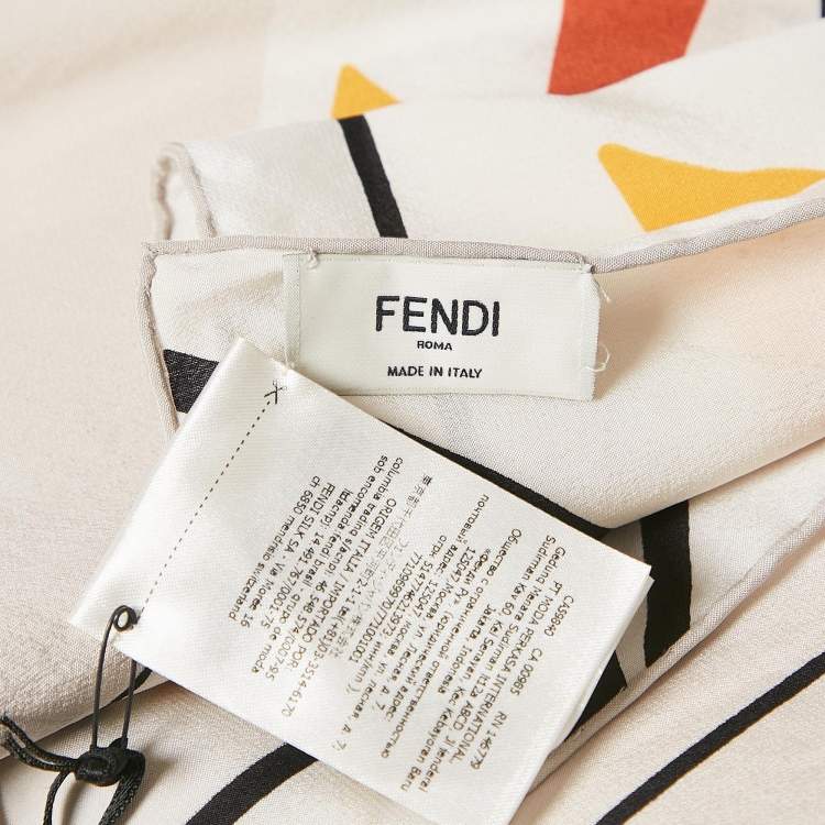 Pre Owned Fendi Grey Printed Silk Shawl 