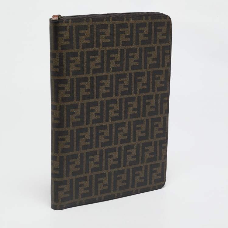 Pre Owned Fendi Tobacco Zucca Coated Canvas Documents Holder