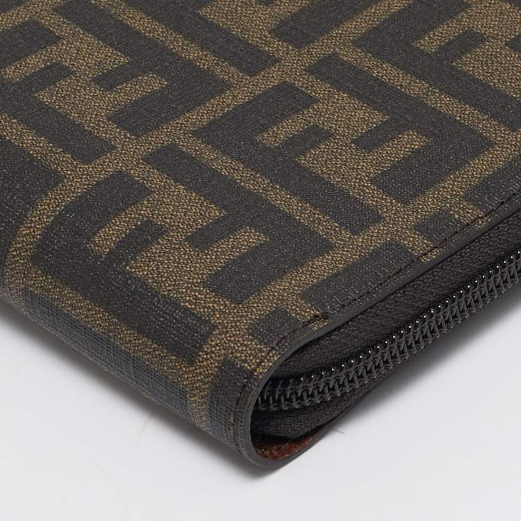Pre Owned Fendi Tobacco Zucca Coated Canvas Documents Holder