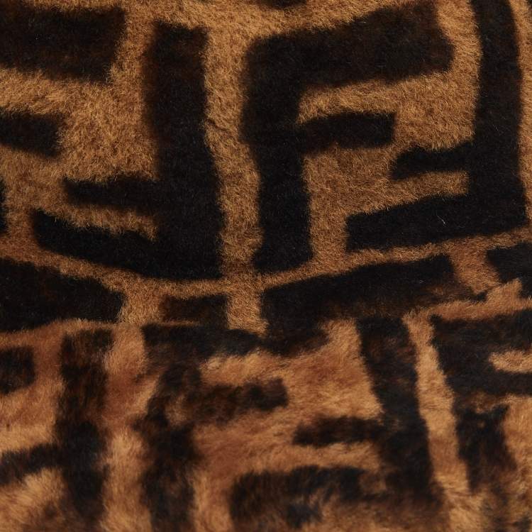 Pre Owned Fendi Brown Zucca Shearling Baseball Cap M