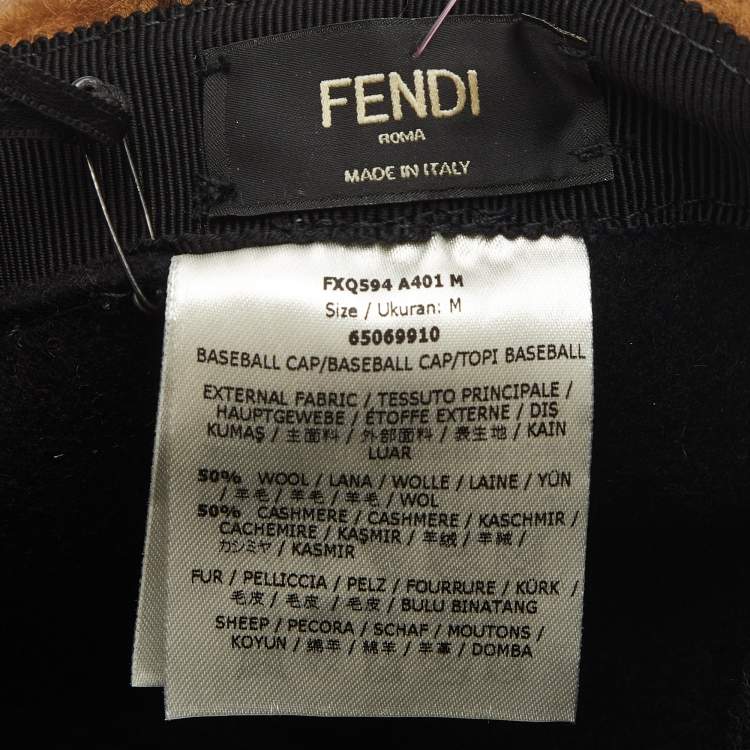 Pre Owned Fendi Brown Zucca Shearling Baseball Cap M