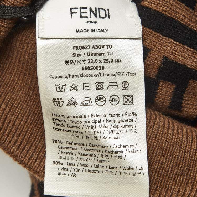 Pre Owned Fendi Brown Zucca Cashmere Knit Beanie