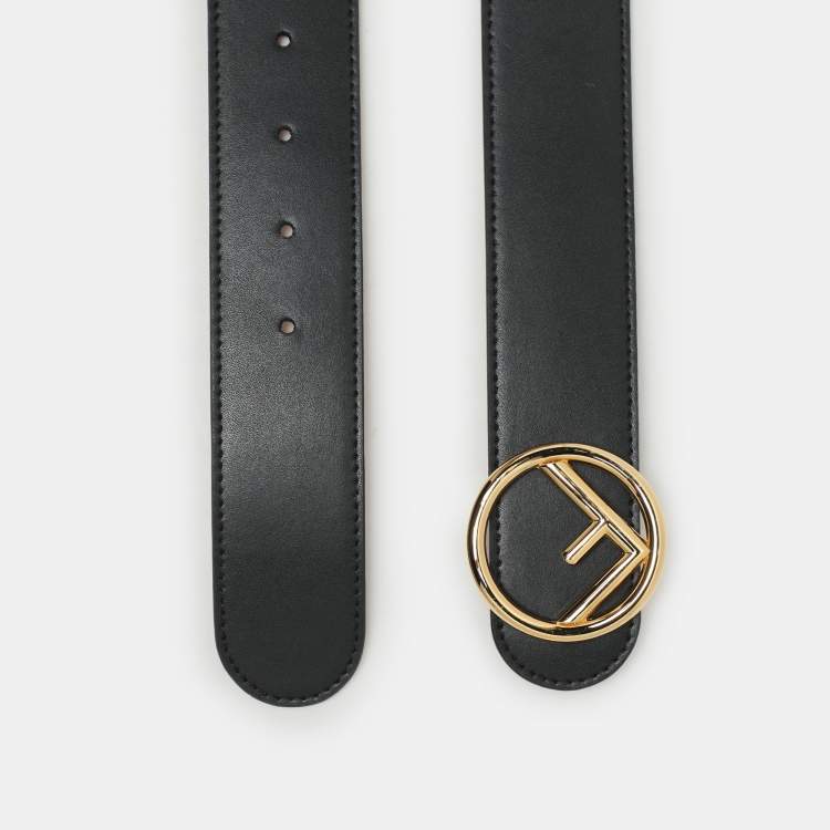 Pre Owned Fendi Black/Pink Leather F Logo Round Reversible Belt
