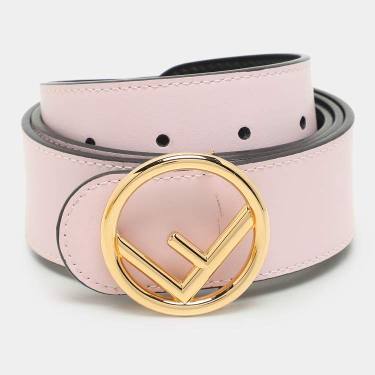 Pre Owned Fendi Black/Pink Leather F Logo Round Reversible Belt