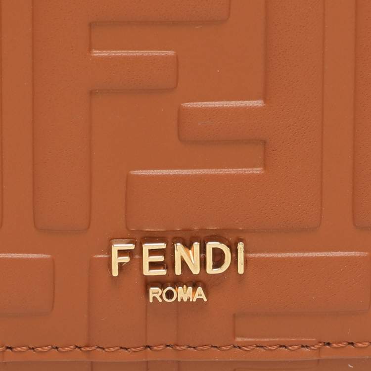 Pre Owned Fendi Brown FF Leather iPhone 14 Phone Case