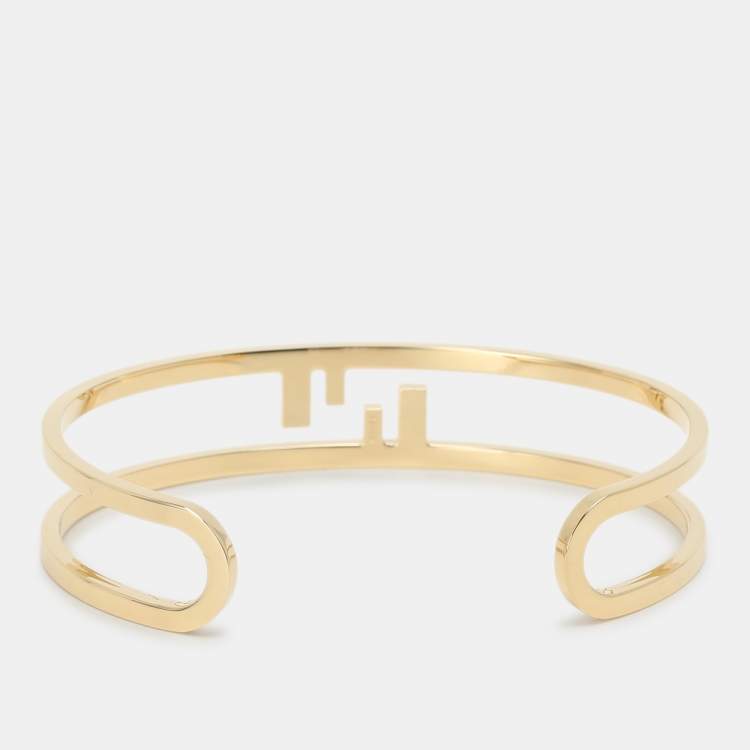Pre Owned Fendi Gold Tone Metal Cut-Out FF Cuff Bracelet