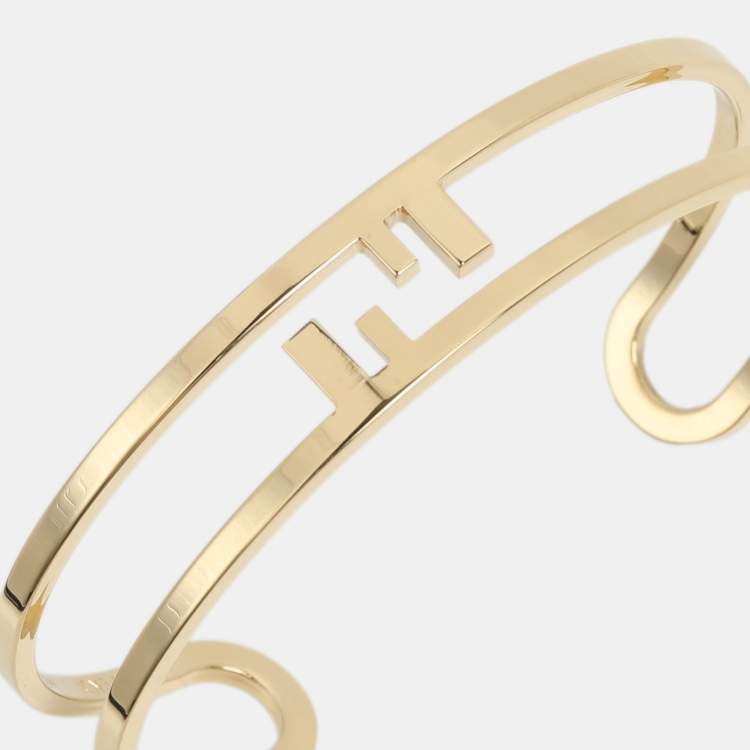 Pre Owned Fendi Gold Tone Metal Cut-Out FF Cuff Bracelet