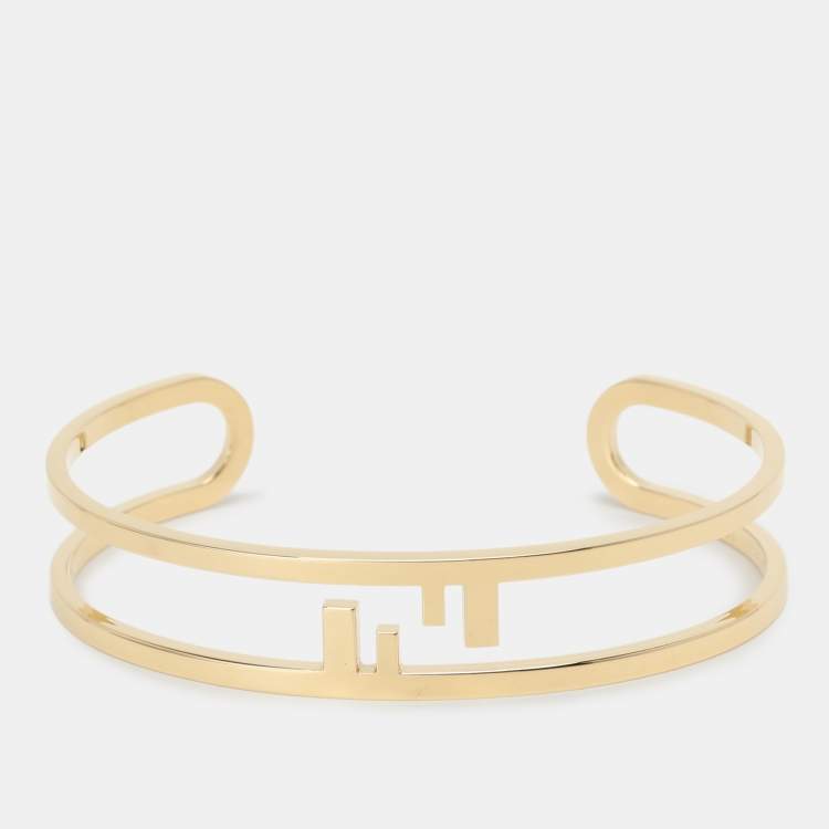 Pre Owned Fendi Gold Tone Metal Cut-Out FF Cuff Bracelet