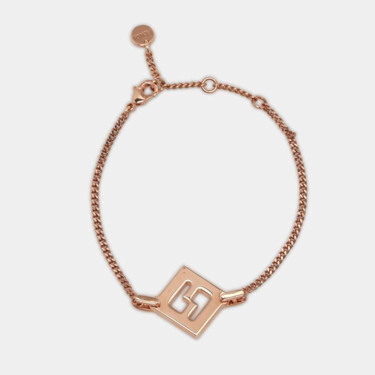 Pre Owned Fendi Rose Gold Metal FF Pendant Bracelet