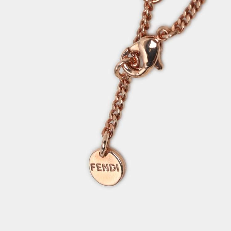 Pre Owned Fendi Rose Gold Metal FF Pendant Bracelet
