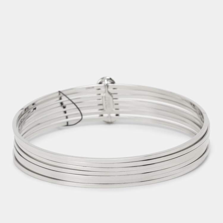 Pre Owned Fendi Palladium Crystal O'Clock Bangle Bracelet