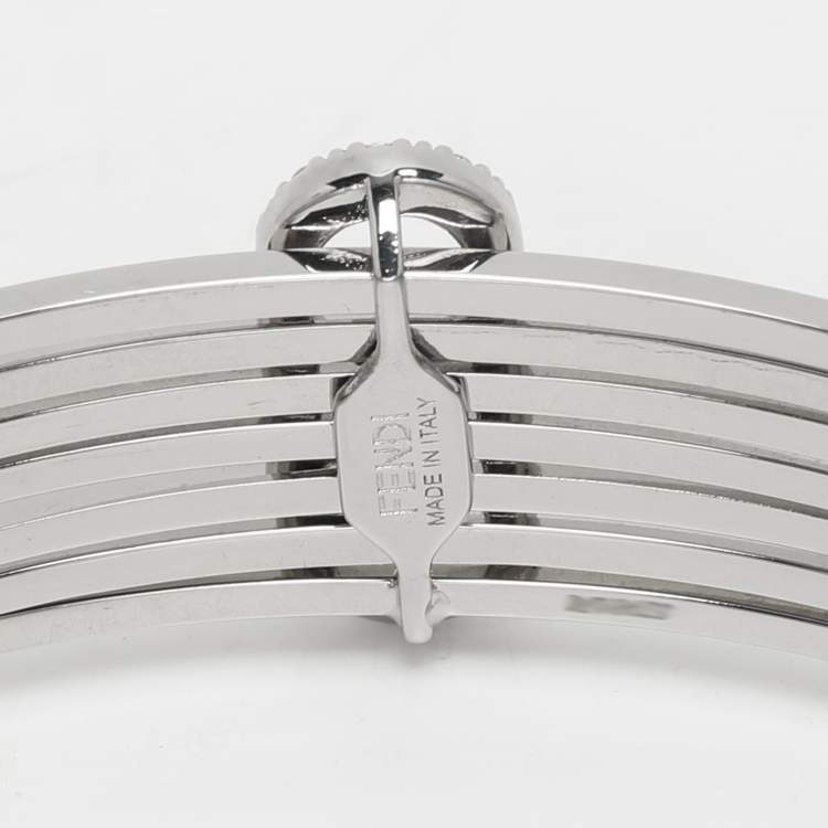 Pre Owned Fendi Palladium Crystal O'Clock Bangle Bracelet