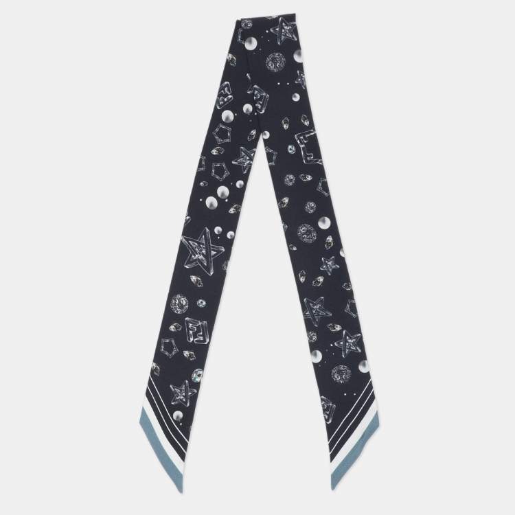 Pre Owned Fendi Navy Blue Silk Star Planet Bandeau Scarf