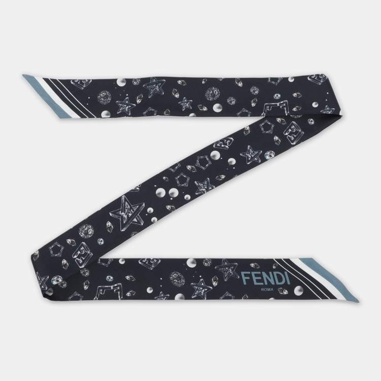 Pre Owned Fendi Navy Blue Silk Star Planet Bandeau Scarf