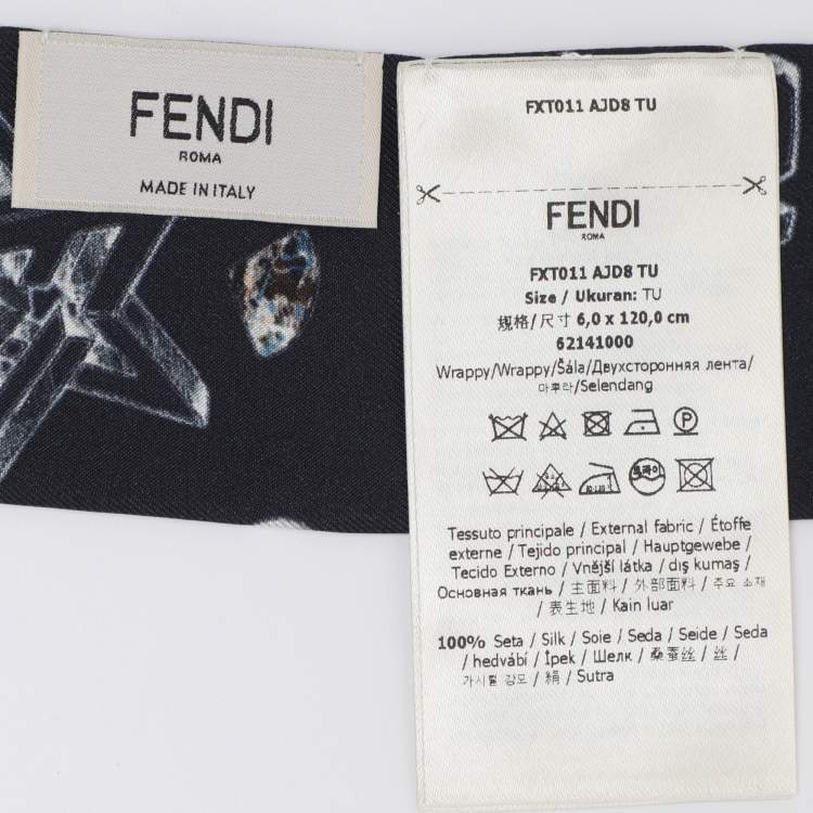 Pre Owned Fendi Navy Blue Silk Star Planet Bandeau Scarf