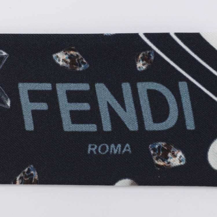 Pre Owned Fendi Navy Blue Silk Star Planet Bandeau Scarf